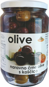 Olive GranGusto, naravno črne, s koščico, v slanem nalivu, 710 g