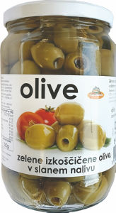 Olive GranGusto, zelene izkoščičene, v slanem nalivu, 700 g
