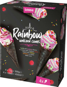 sladoled kornet, rainbow unicorn, leone, 4 x 135 ml