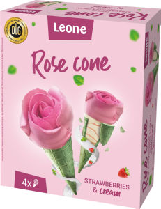 Kornet Rose Leone, jagoda, smetana, 4 x 130 ml