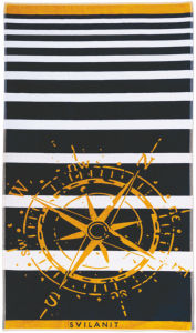 Brisača plažna Svilanit, Compass, z rume., mod.in bel.črtami, 100 x 180 cm