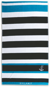 Brisača plažna Svilanit, Blue Nautica, z mod.,črn., bel.črtami, 100 x 180 cm