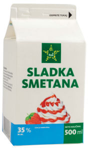 Smetana sladka Tuš, 35 % m.m, PP, 0.5 l