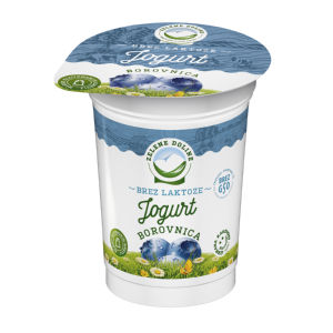 Jogurt Zelene Doline, brez laktoze, borovnica, 160 g