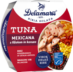 Tunina solata Delamaris, Mexicana, s fižolom in koruzo, 170 g