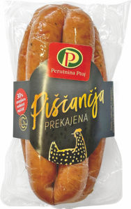 Klobasa Perutnina Ptuj, piščančja prekajena, 340 g