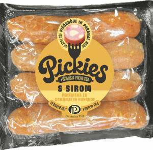 Klobasa Pickies, piščančja prekajena, sir, 370 g