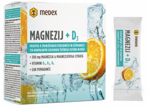 Instant napitek Medex Magnezij + D3, 20 vrečk po 6,8 g v prahu