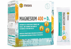 Prehransko dopolnilo Medex, Magnesium 400 + D3, pomarančni sok, 20/1