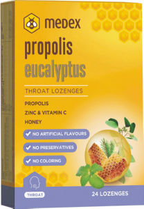 Prehransko dopolnilo Medex, propolis, med, evkaliptus in mentol, 24/1