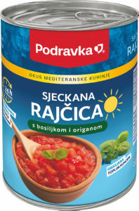 Paradižnik Podravka, v koščkih z baziliko in origanom, 400 g