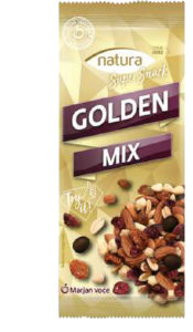 Mešanica oreščkov Natura Super Snack, suhega sadja in čokolade, Golden Mix, 70 g