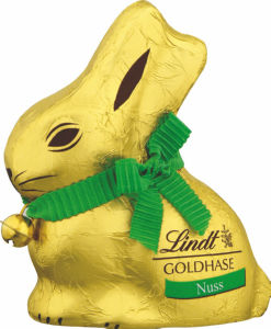 Čokolada mlečna Lindt, zlati zajček, lešnik, 100 g