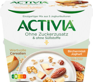 Jogurt Activia, brez dodanega sladkorja, jabolko, oves, datelj, oreh, 4 x 115 g