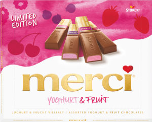 Bonboniera mlečna čokolada Merci, Yoghurt & Fruit, 250 g