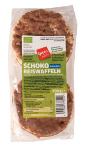 Vaflji Bio riževi, z mlečno čokolado, 100 g