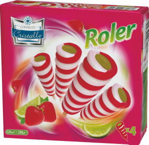 Ledenka Cermat, Roller, z okusom jagode, limone in vanilijevim sladoledom, 4 x 80 ml