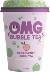 Pijača OMG Bubble Tea, pasijonka, bobi Zeleno jabolko, 270 ml