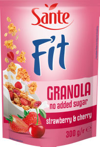 Kosmiči granola Sante, Fit, z jagodami in češnjami, 300 g