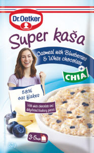 ovsena kaša z belo čokolado, borovnicami in semeni chia, dr. oetker, 52g