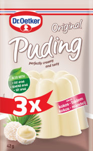 Puding Dr.Oetker, mandelj, kokos, bela čokolada, 3 x 42 g