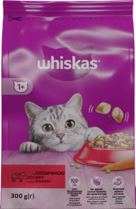 Whiskas, suha hrana za mačke, Dry Adult, govedina, 300 g