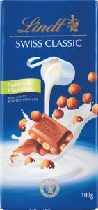 Čokolada mlečna Lindt, Swiss class., celi lešnik, 100 g