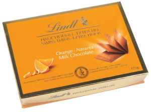 Čokolada mlečna Lindt thins, pomaranča, 125 g