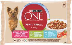 One Mini mokra hrana za pse, Weight Control, pur., svinj., 4 x 100 g
