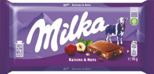 Mlečna čokolada Milka, lešnik in rozine, 90 g