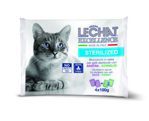 Lechat Excellence mokra hrana za sterilizirane mačke, raca, zajec, 4×100 g