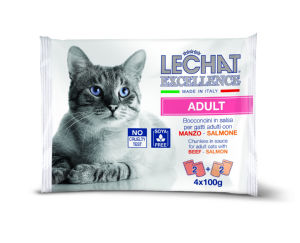 Lechat Excellence Adult, mokra hrana za mačke, govedina, losos 4×100 g