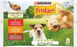 Friskies mokra hrana za pse, v želeju, meso, 4 x 85 g