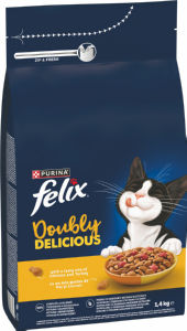 Felix za mačke, briketi, Doubly Delicious, piščanec, puran, 1,4 kg