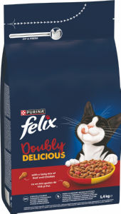 Felix za mačke, briketi, Doubly Delicious, govedina, piščanec, 1,4 kg