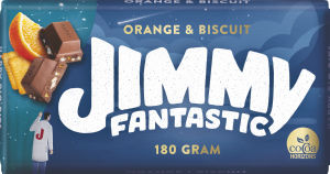 Čokolada mlečna Jimmy Fantastic, pomaranča, keks, 180 g