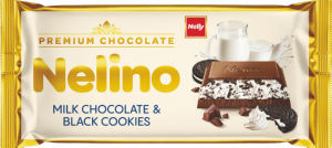 Čokolada mlečna Nelino, z mlečnim polnilom in kakavovimi piškoti, 80 g