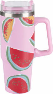 Vrč termo, s slamico, roza, z lubenicami, 900 ml