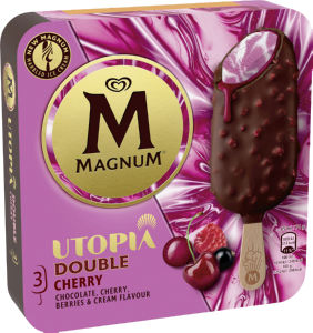 Sladoled Magnum, Utopia, črni ribez, malina, višnja, 3 x 85 ml