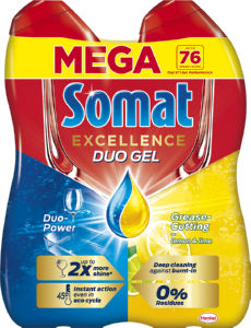 Gel Somat, Excellence, Duo, Antigrease Lemon, 76 pranj, 2 x 684 ml