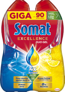 Gel Somat, Excellence, Grease Lemon, 90 pranj, 2 x 810 ml