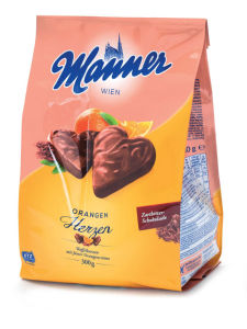 Napolitanke Manner, pomarančni srčki, 300 g