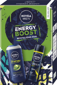 Darilni set Nivea Men, Energy Boost, tušgel Enery, deo Deep Extreme